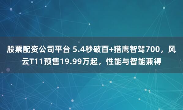 股票配资公司平台 5.4秒破百+猎鹰智驾700,风云T11预售19.99万起,性能与智能兼得